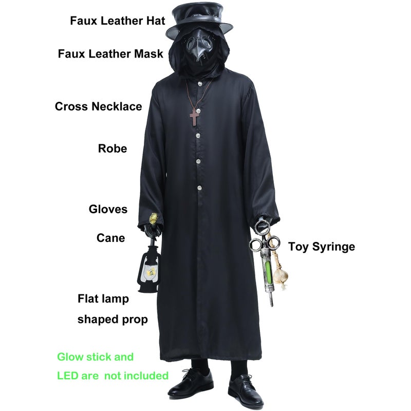 Absolute Vibe Plague Doctor Bird Mask and Hat Combo Set Halloween Costume Steampunk Cosplay Props (L, BLACK-001) - Image 3